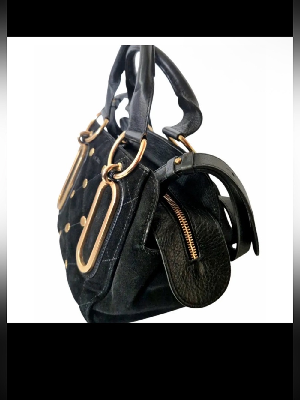 See By Chloe Small Paige Black suede and gold hardware crossbody Satchel - Picture 4 of 12